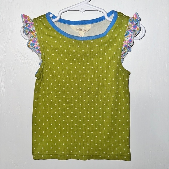 MATILDA JANE Ditzy Daisy Tank Top GIRLS 4 Green Polka Dot Boutique Ruffle Shirt - Picture 2 of 7